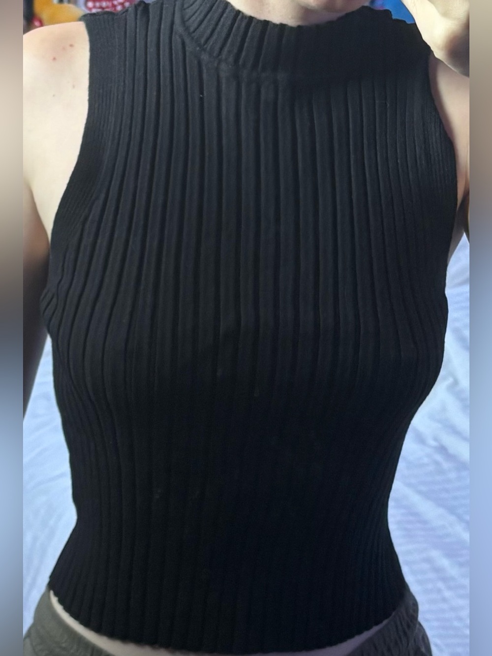 Fashion Nova Black Ribbed Sleeveless Mock Neck Top